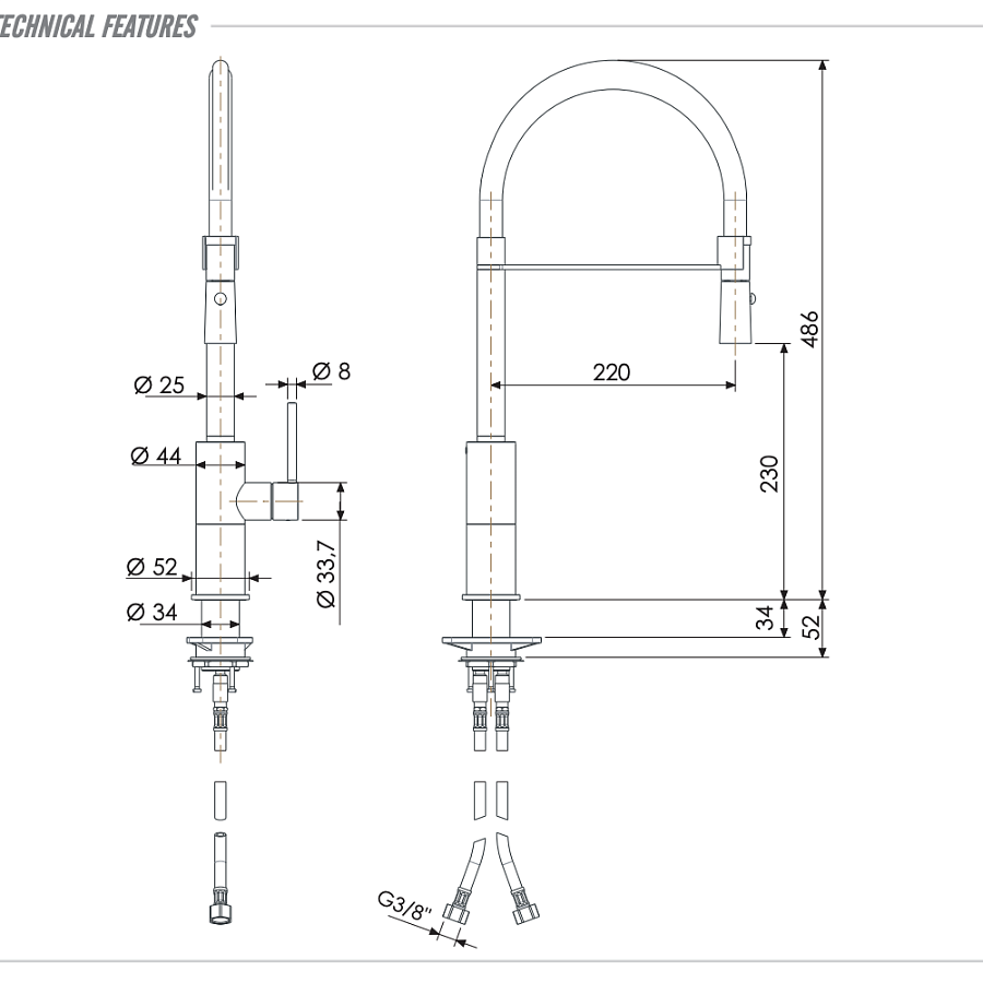 Смеситель для кухни Remer X Style INOX SSX541 нержавеющая сталь