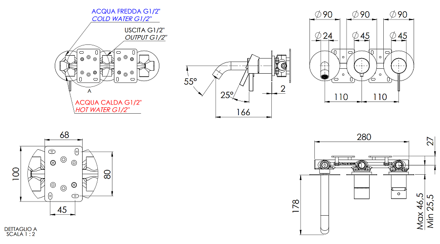 Смеситель для ванны Remer Metrica MC54D2P
