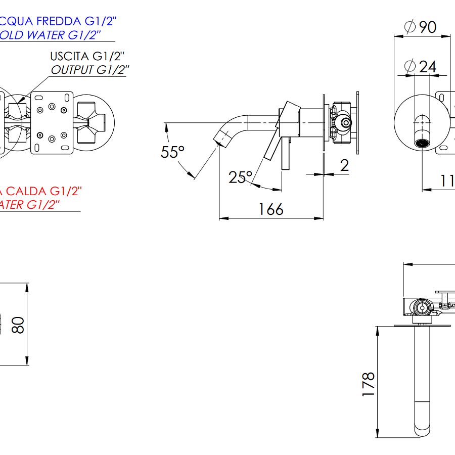 Смеситель для ванны Remer Metrica MC54D2P