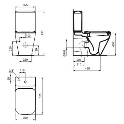 Чаша напольного унитаза Ideal Standard TONIC II AquaBlade K316801, пристенный