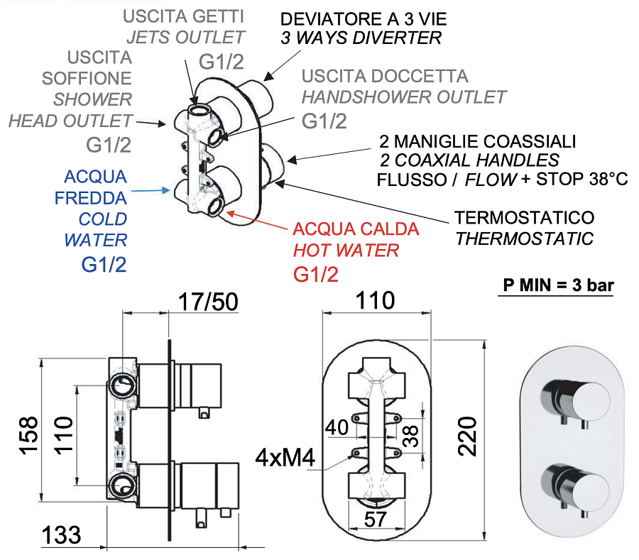 Смеситель термостатический для душа Remer Elegance NT93