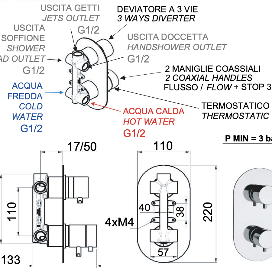 Смеситель термостатический для душа Remer Elegance NT93