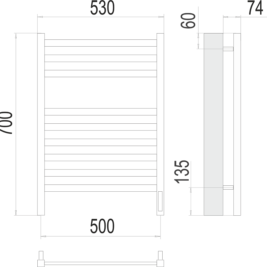 Енисей П9 500х700  электро (sensor quick touch) Полотенцесушитель TERMINUS, арт.4670078526281