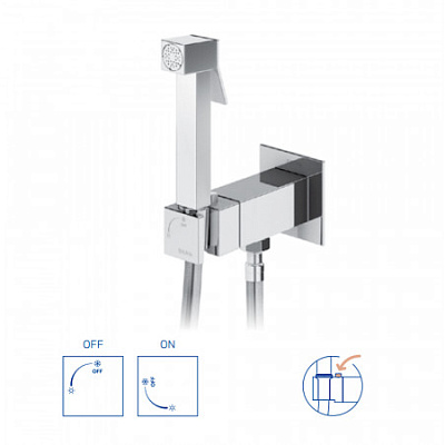 Встроенный смеситель для биде / унитаза, угол открытия 180 °. Ручной душ из латуни - Bruma Quadra 145 110 9CR Cromado