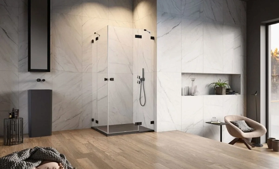 Душевая дверь Radaway Essenza Pro Black KDD 90R, 90 х 200 см, с неподвижной частью, стекло прозрачное, профиль черный, правая, 10096090-54-01R