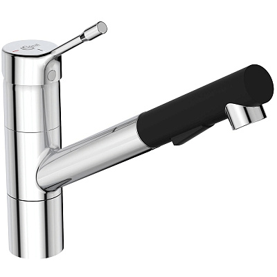 Смеситель Ideal Standard Ceralook для кухонной мойки, хром матовый, черный, BC297GN, цвет хром матовый / черный