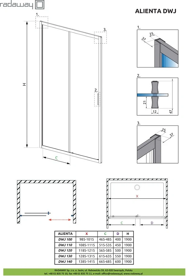 Душевая дверь Radaway ALIENTA DWJ 120x190 стекла прозрачные, профиль хром