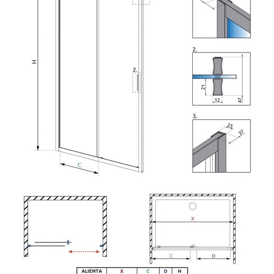 Душевая дверь Radaway ALIENTA DWJ 120x190 стекла прозрачные, профиль хром