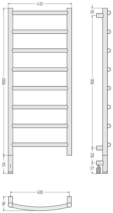 Электрический полотенцесушитель Сунержа Галант 3.1 1000х400 МЭМ левый, Без покрытия, арт.00-6000-1040