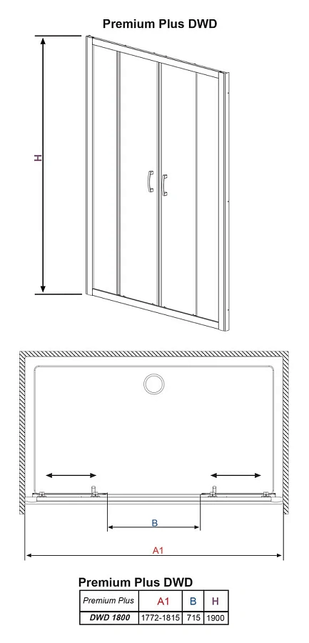Душевая дверь в нишу Radaway Premium Plus DWD 180 прозрачное стекло 33373-01-01N