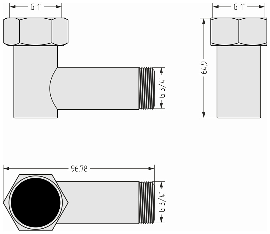 Уголок переходной Стилье (G 1" НГ х G 3/4" НР)