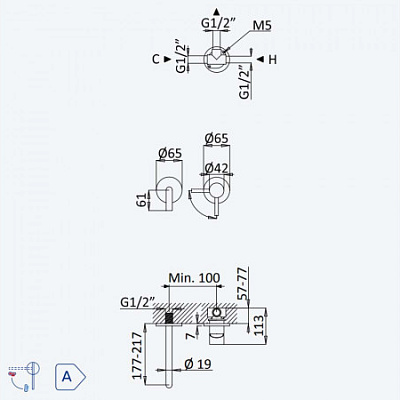 Внешняя часть смесителя для раковины. Длина излива 170мм Bruma Lusitano E107 850 1NS Night Sky