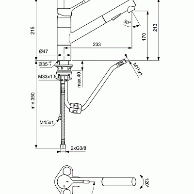 Смеситель Ideal Standard Ceralook для кухонной мойки, хром матовый, черный, BC297GN, цвет хром матовый / черный