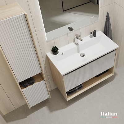 Пенал Jorno Tossony 140 подвесной Сонома светлая/Белый