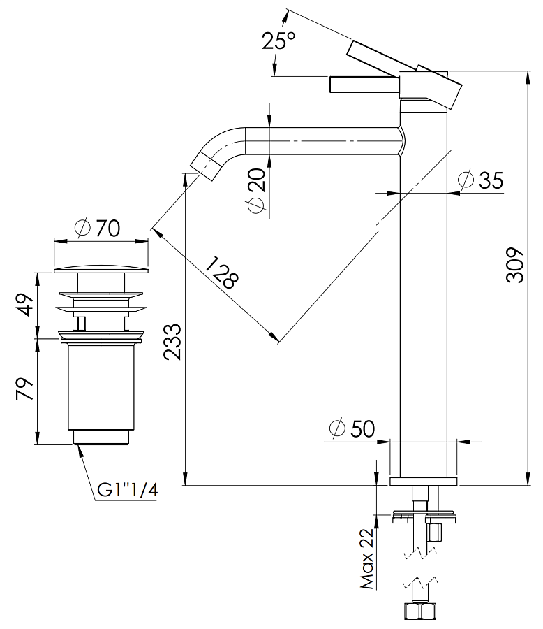 Смеситель для раковины Remer Metrica MC10LXL, хром