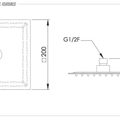 Верхний душ с шарнирным соединением 20 см Remer 357UFS20NOX, черный матовый