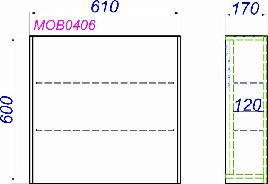 Корпус зеркального шкафа Aqwella Mobi 60х60х17, MOB0406