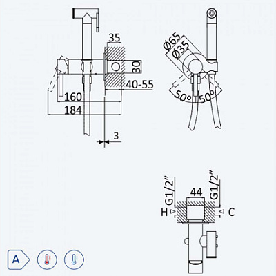 Смеситель для биде / унитаза. Ручной душ из латуни Bruma Bidet 107 861 1CR Cromado