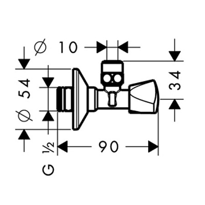 Угловой запорный вентиль Hansgrohe E, 1/2" x 3/8", 13902000