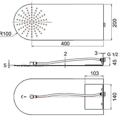 Верхний душ настенный 50x20 см Remer 350UFMX, хром