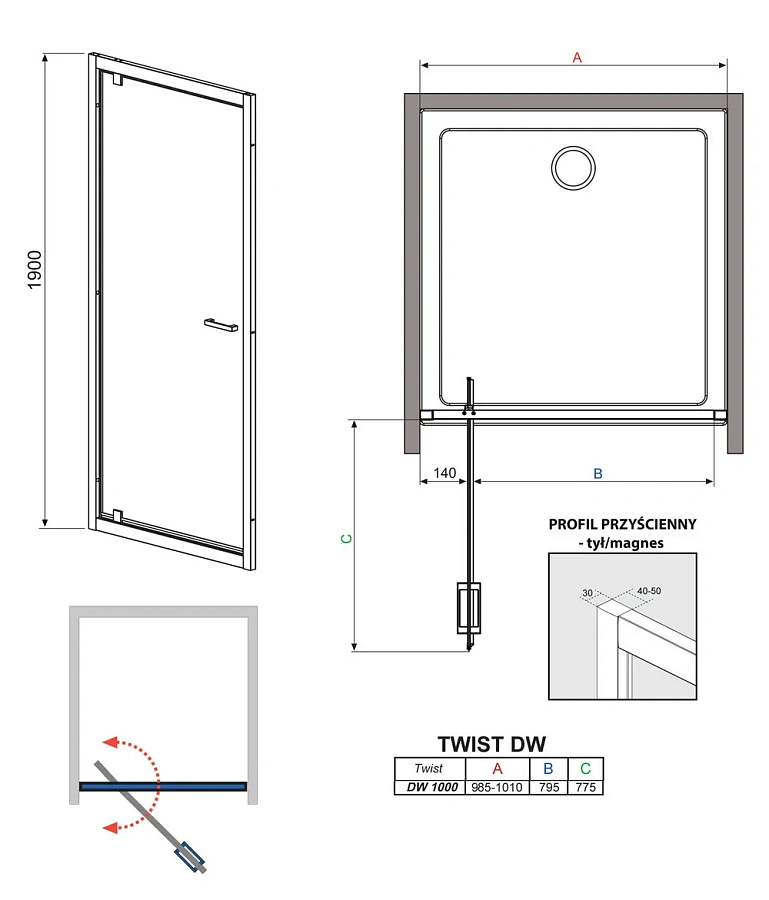Душевая дверь в нишу Radaway Twist 100 прозрачное стекло (382003-01)