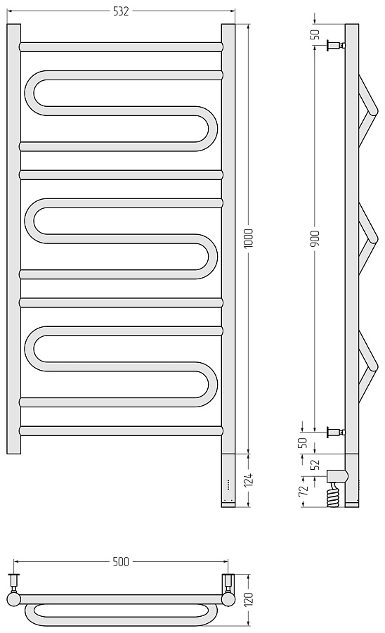 Электрический полотенцесушитель Сунержа Элегия 3.0 1000х500 МЭМ правый, Шампань, арт.020-5819-1050