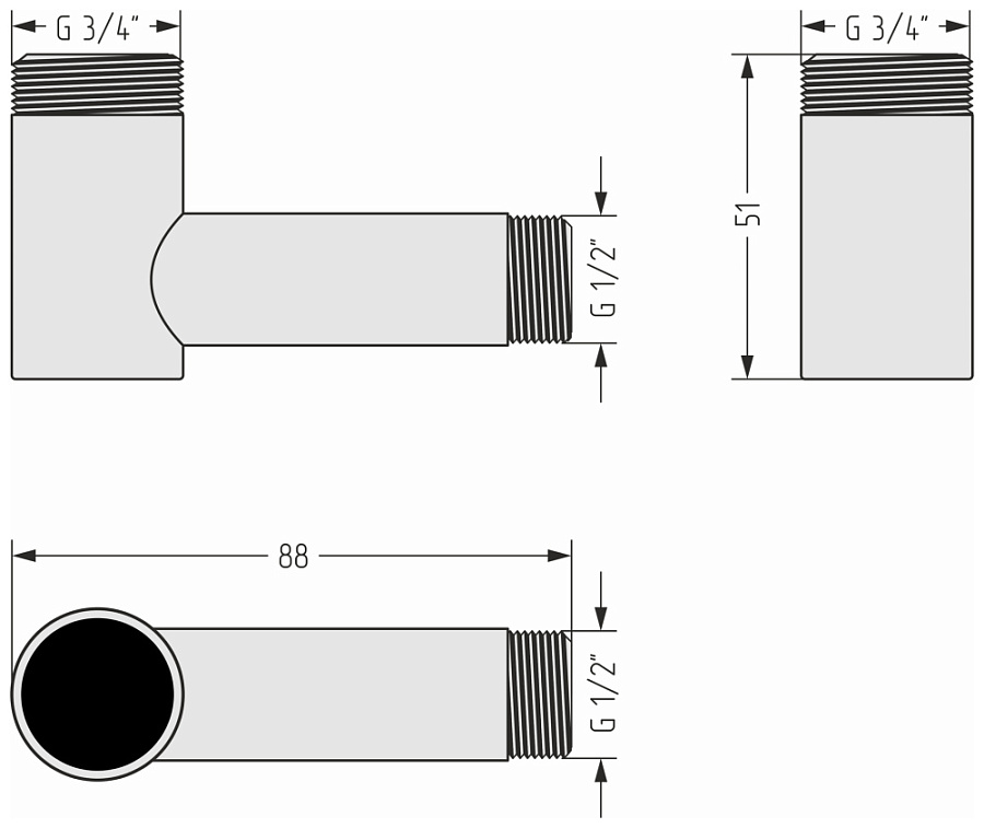 Уголок переходной G 3/4" НР х G 1/2" НР (Без покрытия), арт.02003-3412