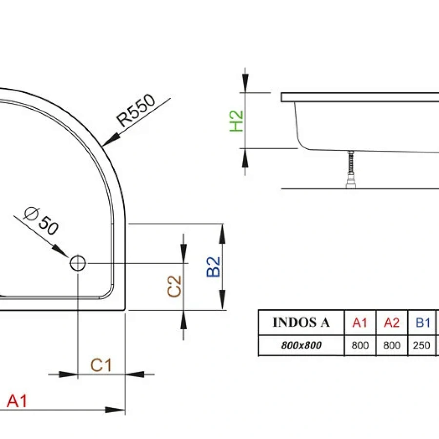 Поддон для душа Radaway Indos SIA8080-01 A800, 80 x 80 см, четверть круга