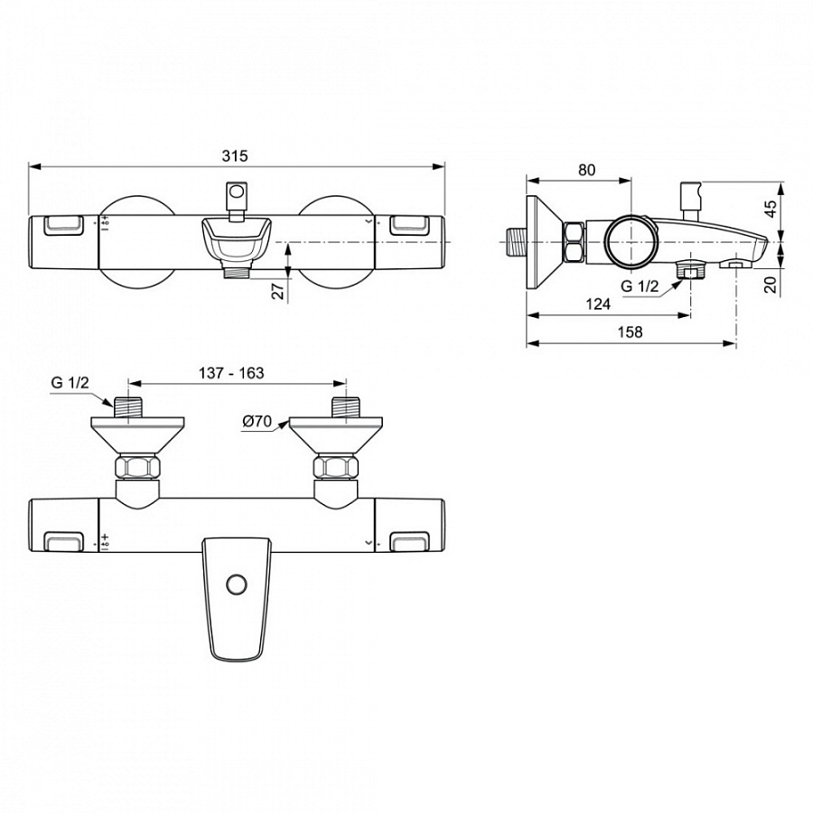 Промо набор для ванной Ideal Standard Ceratherm T25 BC984AA, с термостатическим смесителем