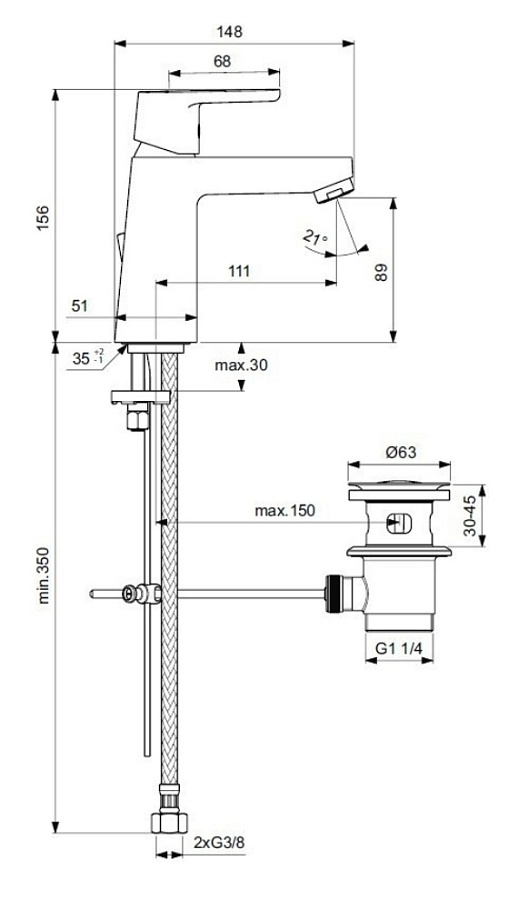 Смеситель Ideal Standard Vito Grande для раковины, хром, B0455AA