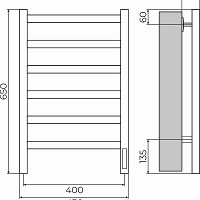 Ното П6 400х650 Электро (quick touch) Полотенцесушитель TERMINUS, арт.4670078557162