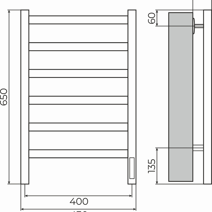 Ното П6 400х650 Электро (quick touch) Полотенцесушитель TERMINUS, арт.4670078557162