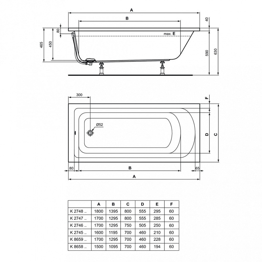 Прямоугольная ванна 150х70 см Ideal Standard HOTLINE K865801