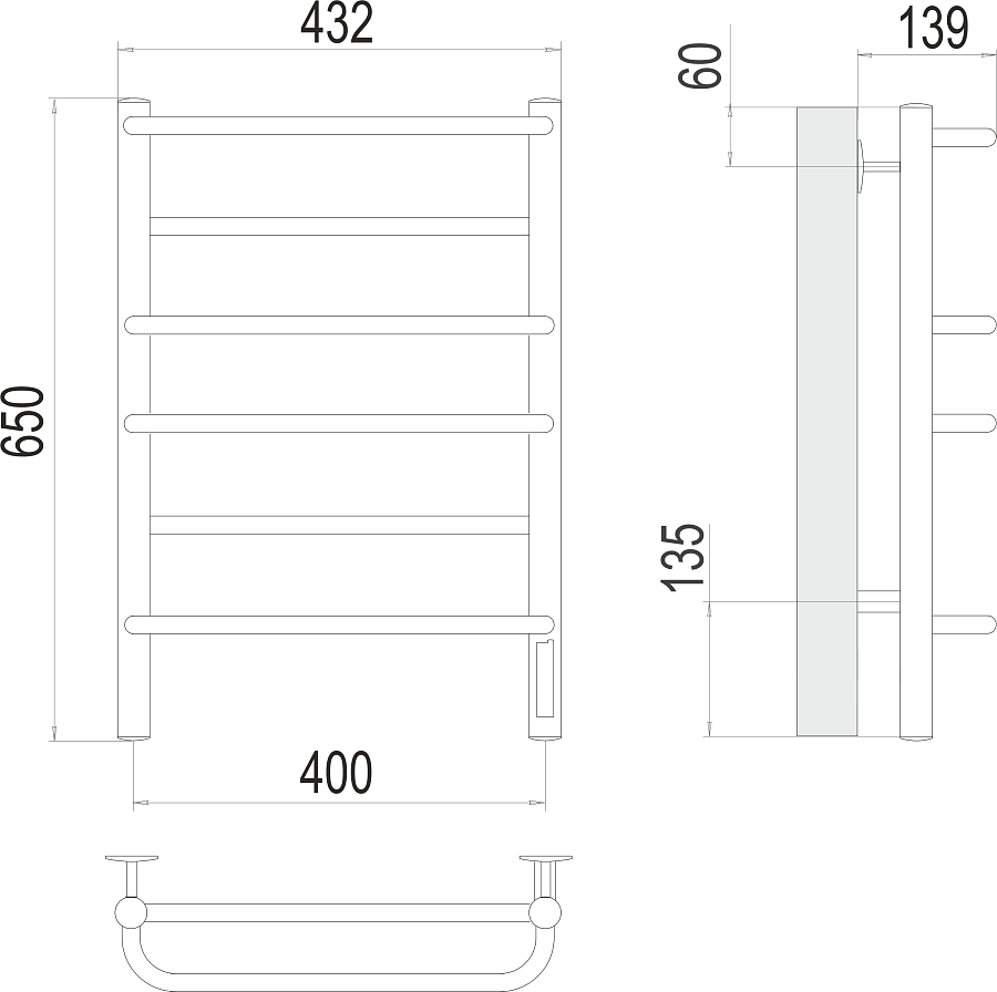 Евромикс П6 400х650 Электро (quick touch) Полотенцесушитель TERMINUS, арт.4670078531261