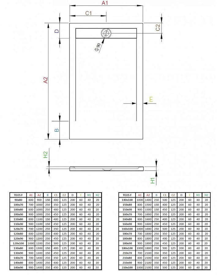 Поддон для душа Radaway Teos HTF12090-54 F, 120 x 90 см, прямоугольный