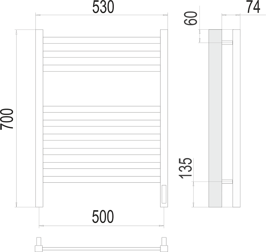Ното П9 500х700  электро (sensor quick touch) Полотенцесушитель TERMINUS, арт.4670078526960
