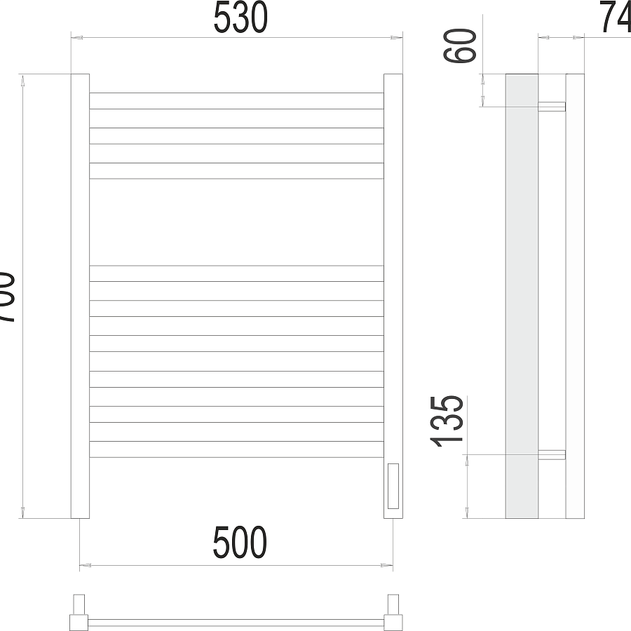 Ното П9 500х700  электро (sensor quick touch) Полотенцесушитель TERMINUS, арт.4670078526960