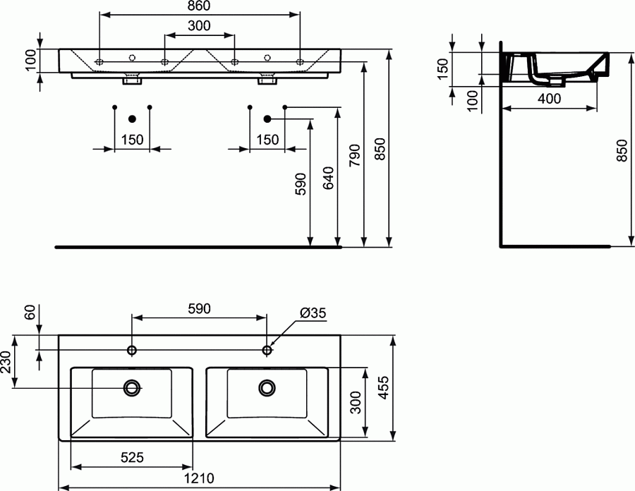Двойной умывальник 120 см Ideal Standard STRADA K079101