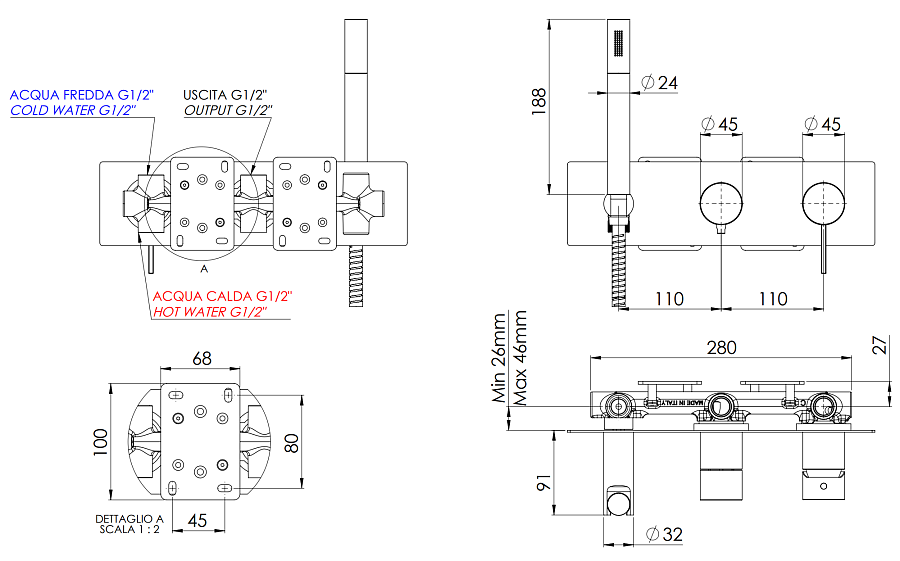 Смеситель для душа Remer Metrica MC97D2, хром