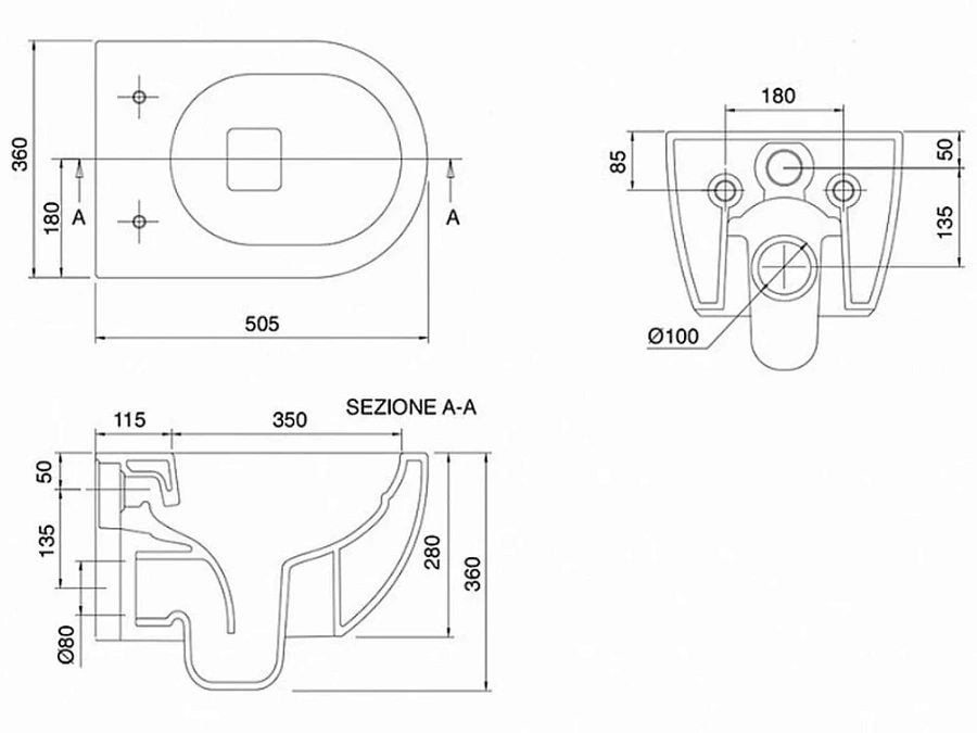 Унитаз подвесной Scarabeo Moon 36х50,5 безободковый белый, арт.5520CL