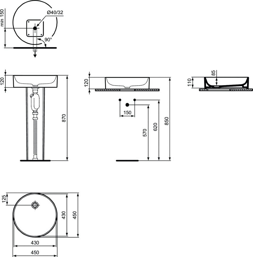 Умывальник-чаша Ideal Standard CONCA круглый 45 см