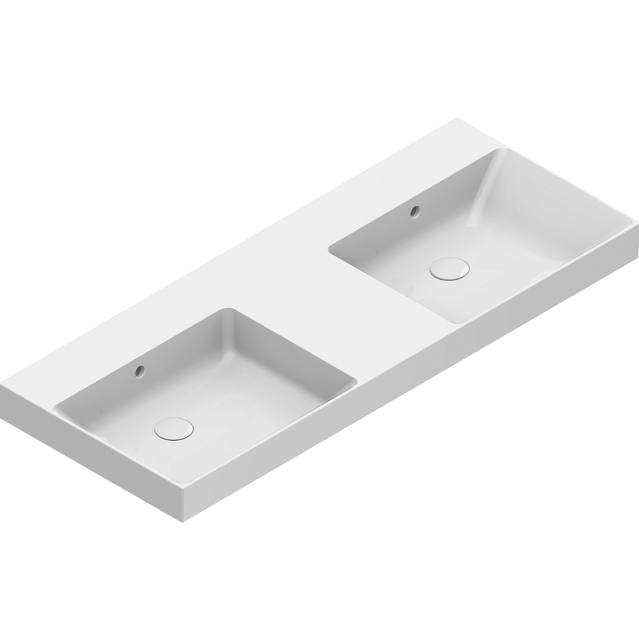 Раковина Catalano Zero 125x50, арт.0121270001, на 2 чаши, без отв. под смеситель, белый глянцевый