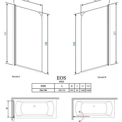 Шторка на ванну Radaway EOS PNJ 70 R 1205101-101R