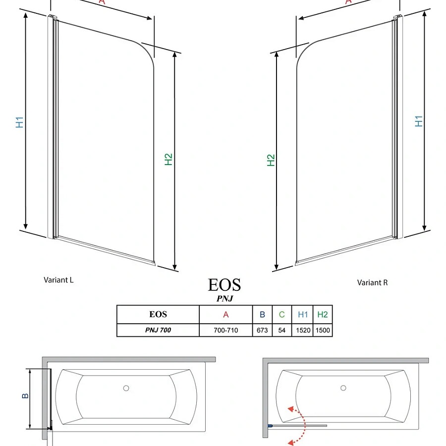 Шторка на ванну Radaway EOS PNJ 70 R 1205101-101R