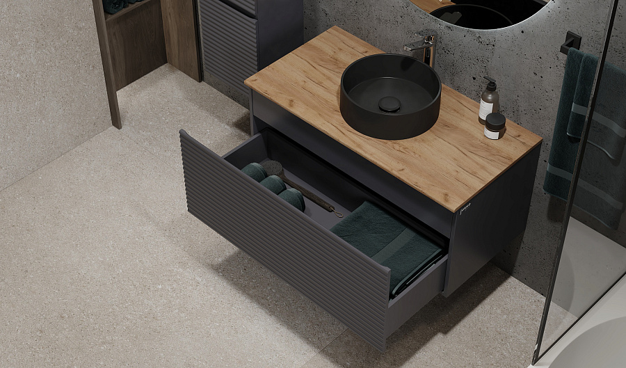 Тумба Jorno Cossety 100 подвесная Антрацит/Дуб Крафт золотой