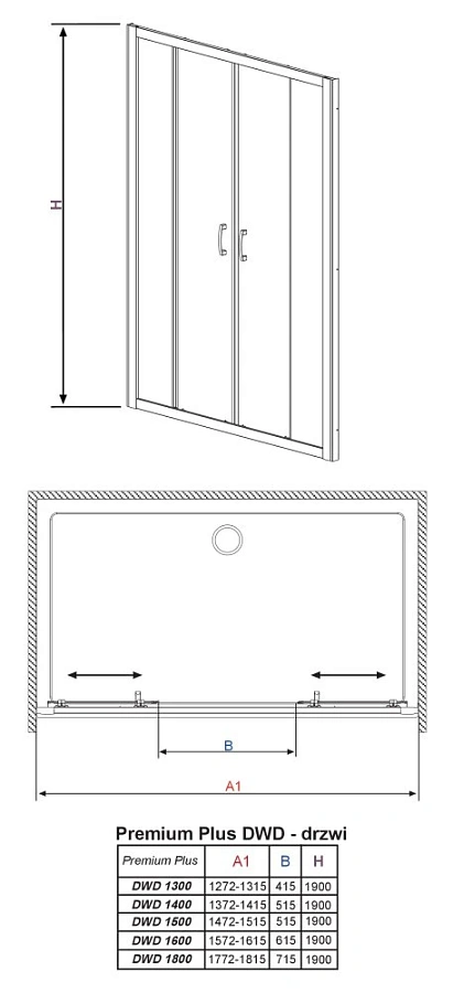 Душевые двери Radaway Premium Plus DWD 150х190 стекло прозрачное
