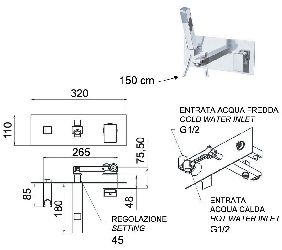 Смеситель для ванны Remer Q-Design QD04