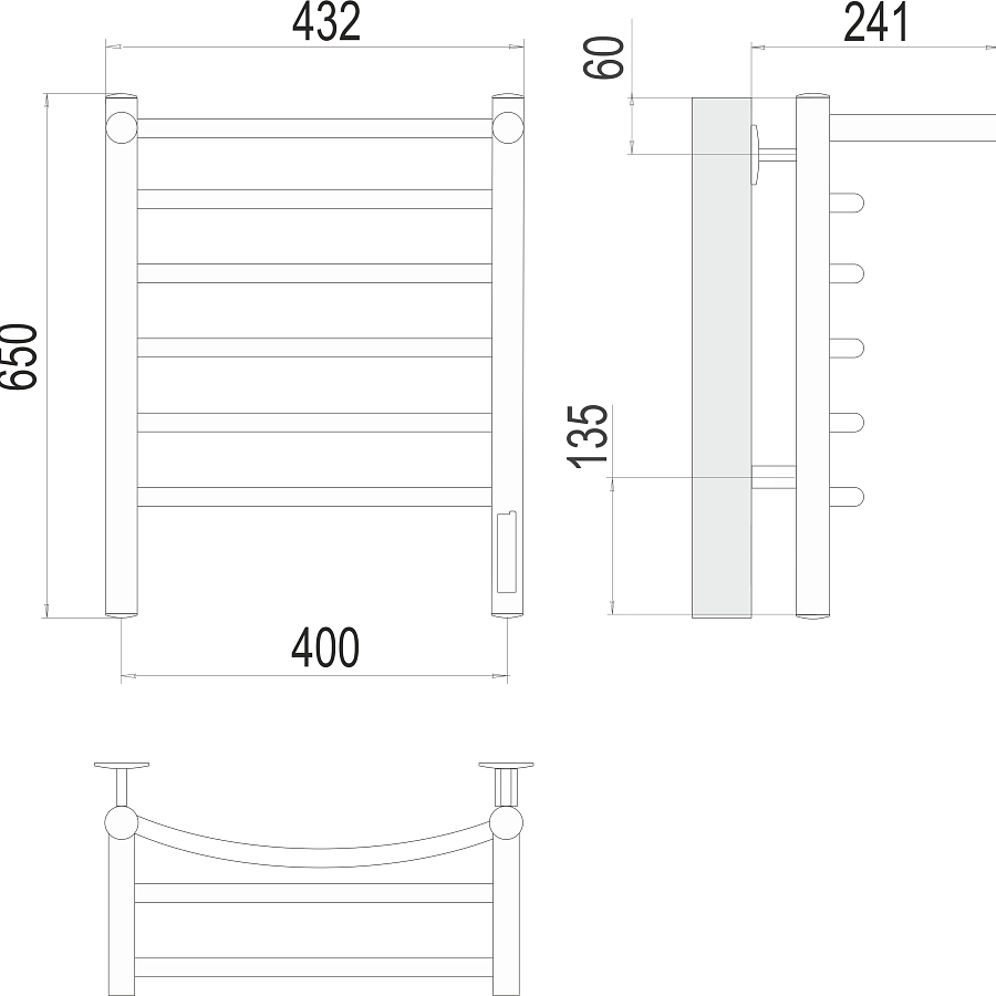 Классик с/п П6 400х650 Электро (quick touch) Полотенцесушитель TERMINUS, арт.4670078531384