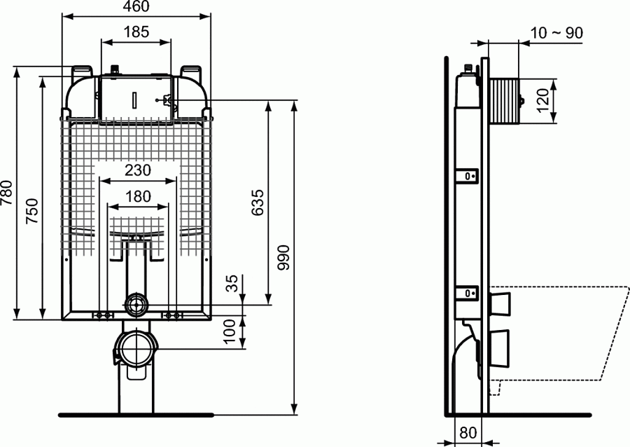 Легкая рамочная инсталляция для унитазов Ideal Standard ProSys 80M R014667