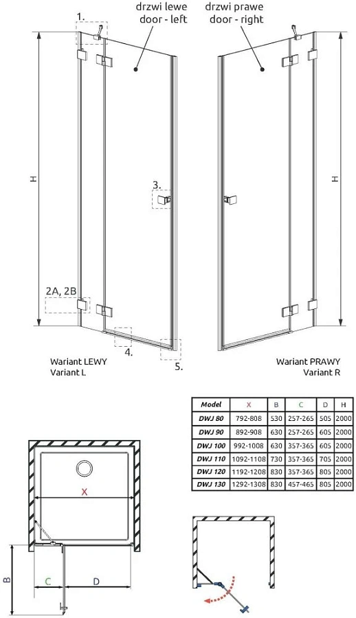 Душевая дверь Radaway Essenza Pro Gold DWJ 110x200 R стекло прозрачное/золото
